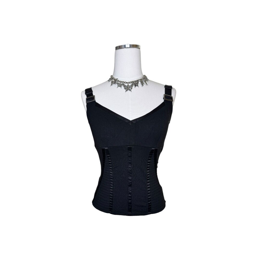 Y2K Kenneth Cole Black Structured Corset-Style Tank Top Size Medium
